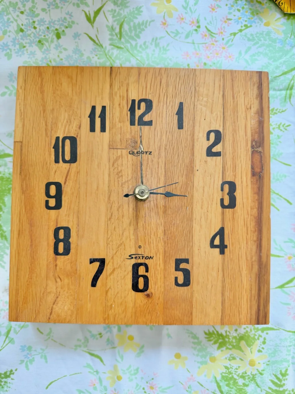 Vintage Sexton MCM Style Wood Grain Square Wall Clock Natural Brown NEEDS FIXED